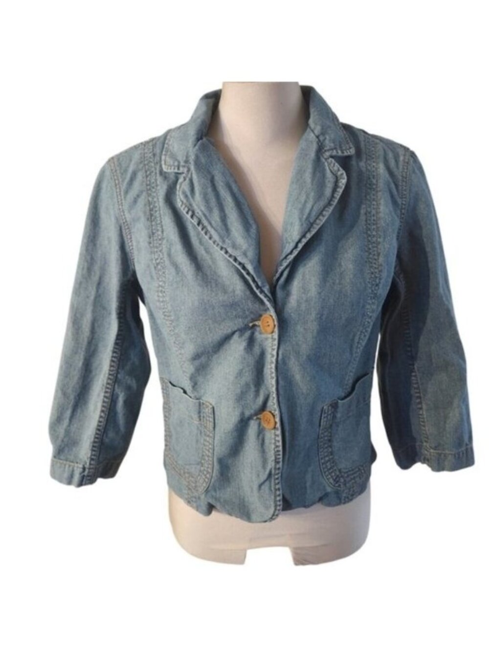 Y2k Jacob Connexion Denim Jean Blazer‎ Jacket 34 Sleeve Light Wash Large